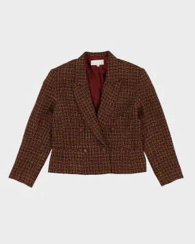 00s Brown Woven Cropped Blazer - M