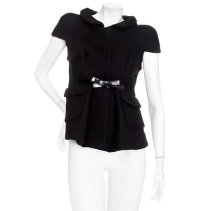 2006 Black Wool Patent Bow Belted Short Sleeve Jacket