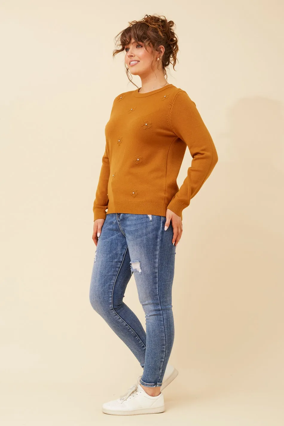 ANGIE FLORAL EMBELLISHED KNIT JUMPER