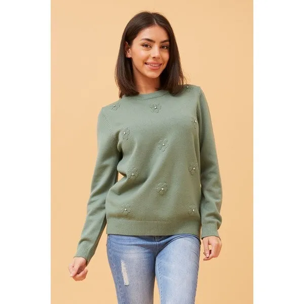 ANGIE FLORAL EMBELLISHED KNIT JUMPER