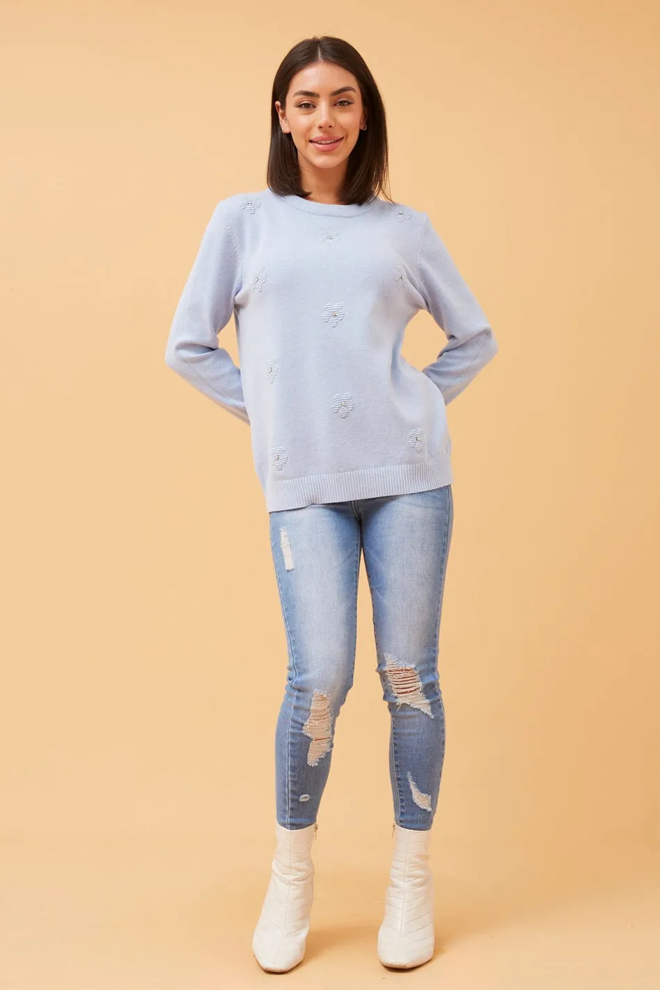 ANGIE FLORAL EMBELLISHED KNIT JUMPER