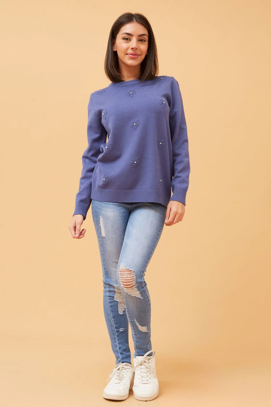 ANGIE FLORAL EMBELLISHED KNIT JUMPER