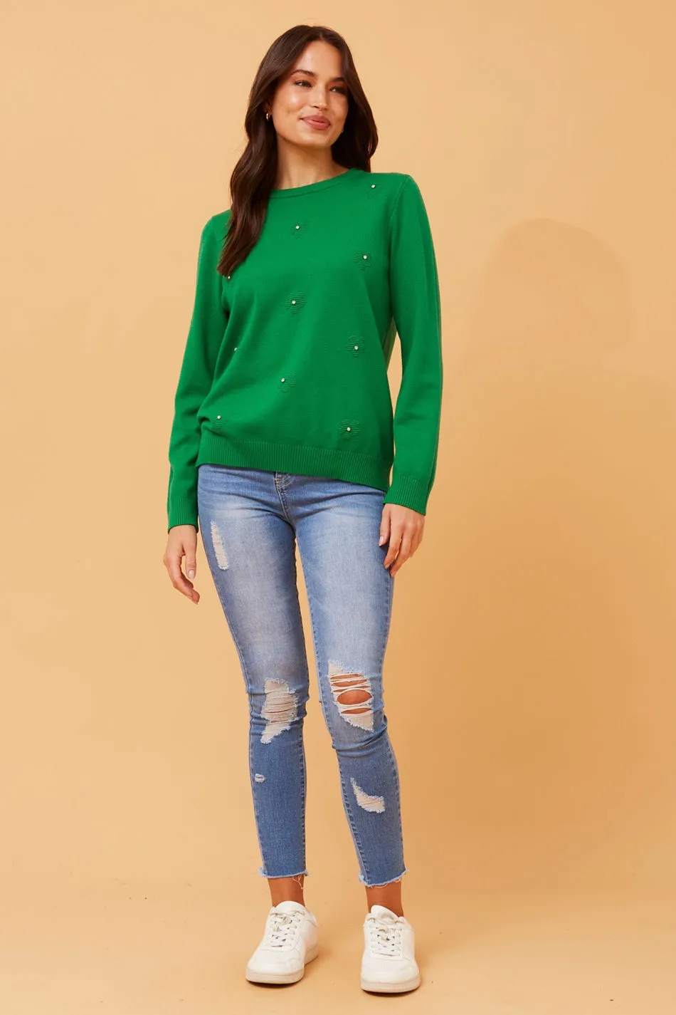 ANGIE FLORAL EMBELLISHED KNIT JUMPER