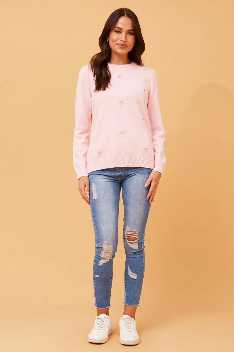 ANGIE FLORAL EMBELLISHED KNIT JUMPER