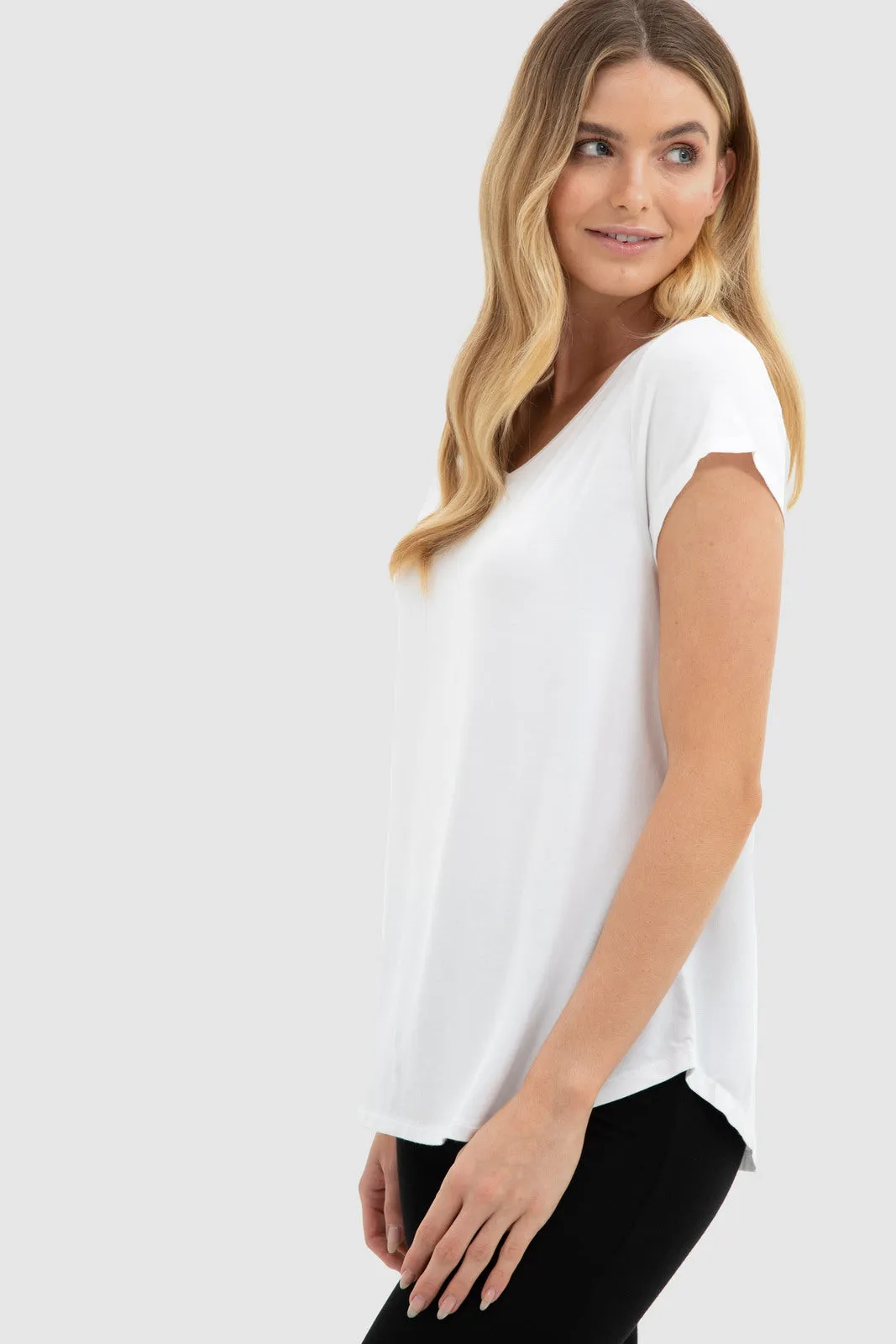 Bamboo V Neck Tee - White