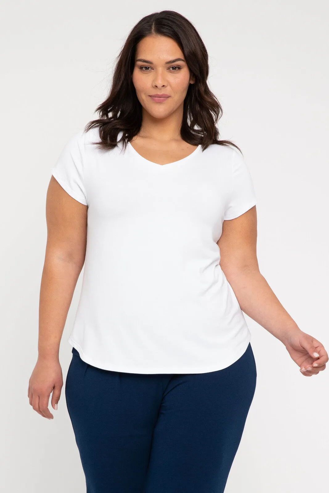 Bamboo V Neck Tee - White