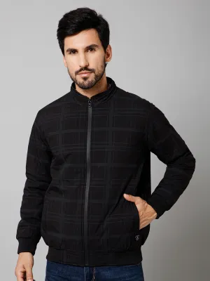 Cantabil Checkered Full Sleeves Mock Collar Regular Fit Black Casual Jacket For Men