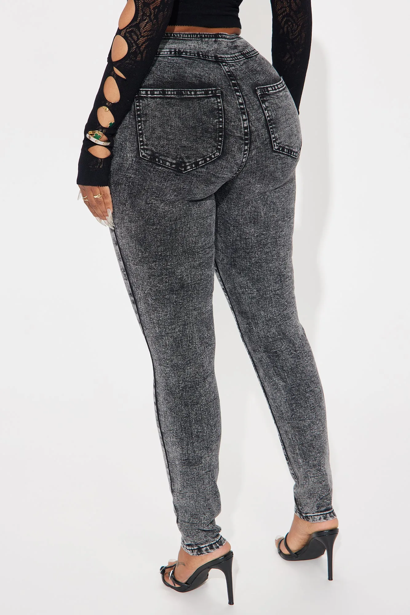 Dialed In Acid Wash Stretch Skinny Jeans - Black Wash