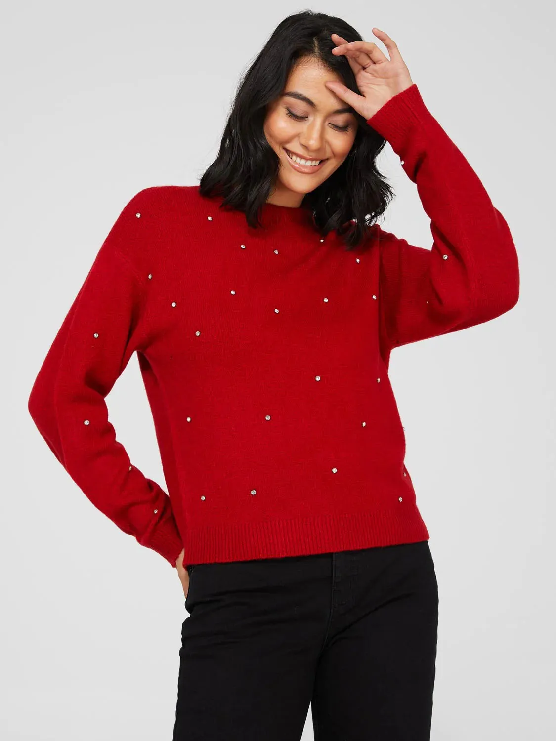 Diamond Embellished Crew Neck Sweater