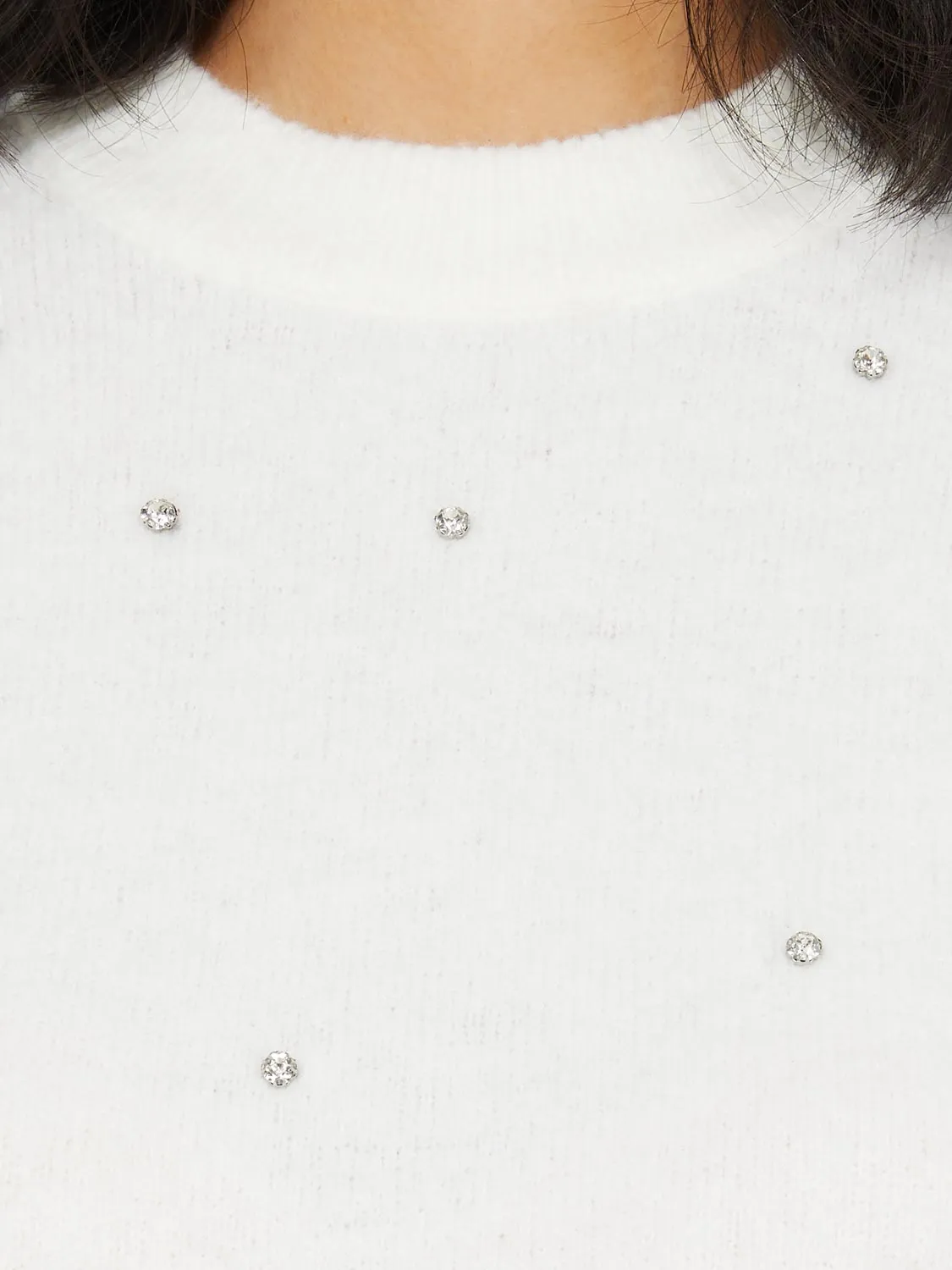 Diamond Embellished Crew Neck Sweater