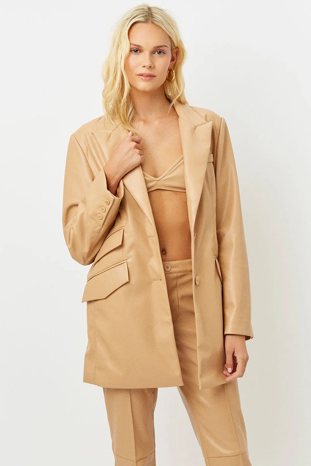 Diana Vegan Leather Blazer - Earth