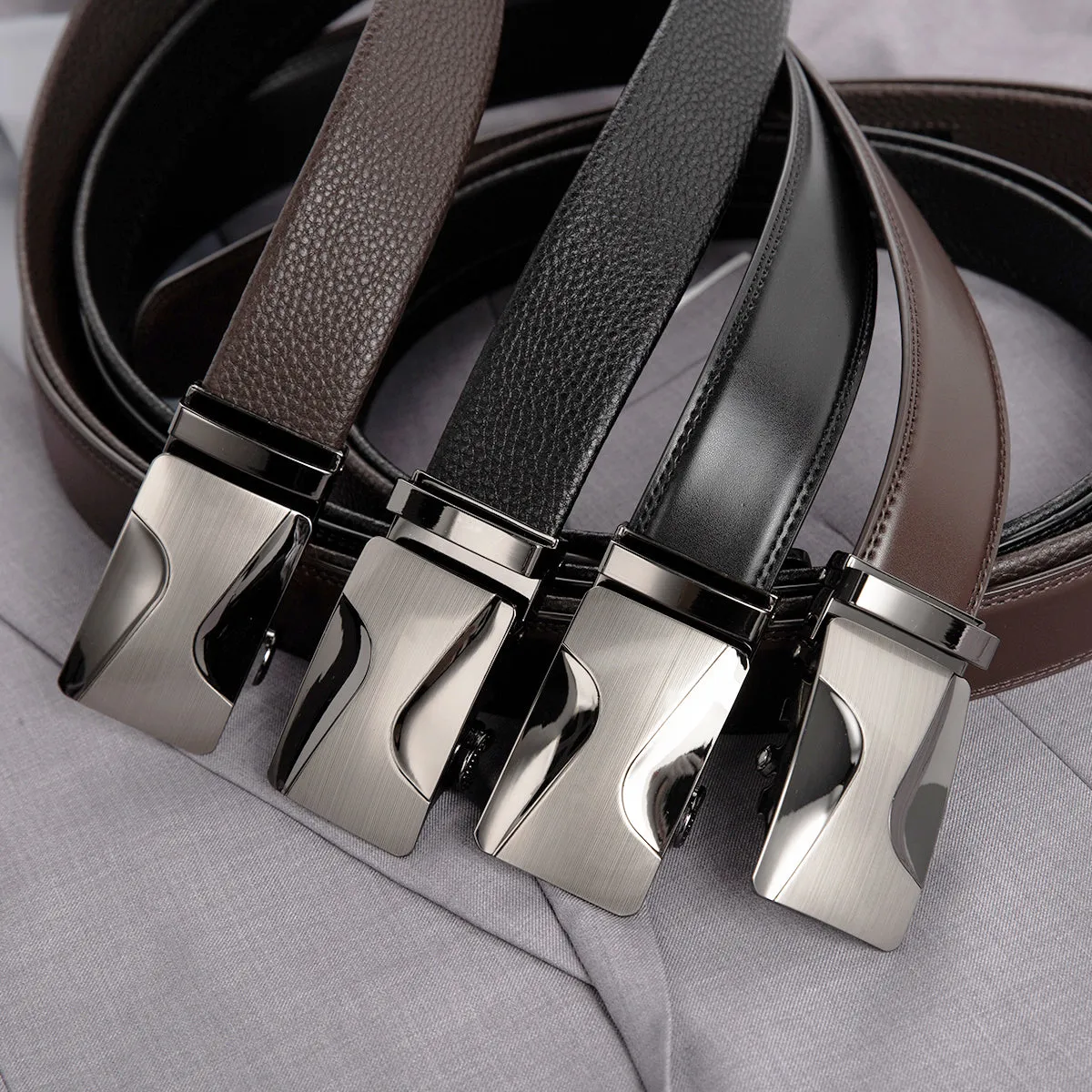 Electroplated Curve Shape Automatic Buckle Belt 4 Colors