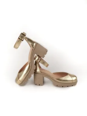 FIONA GOLD LEATHER RUBBER HEELS (7,5cm)