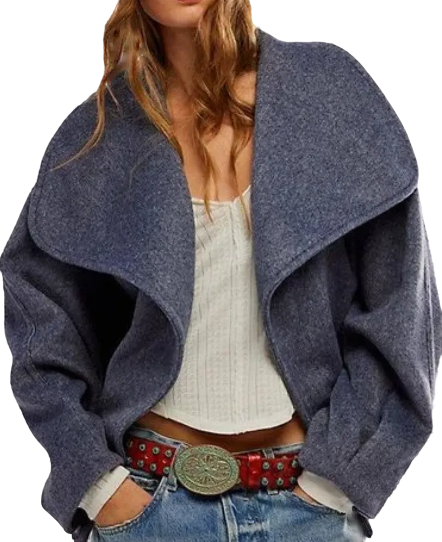 Free People Blue 'cashmere-feel' Belted Jacket UK M