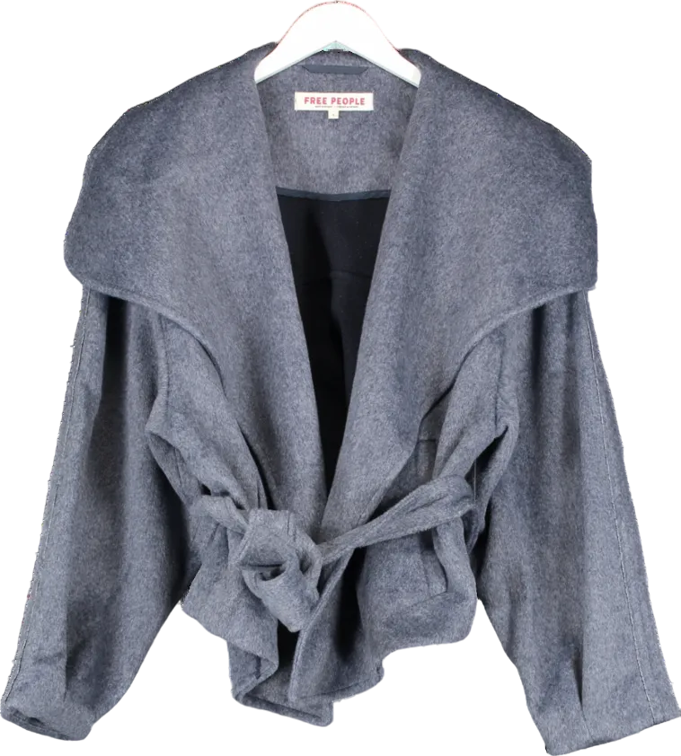 Free People Blue 'cashmere-feel' Belted Jacket UK M