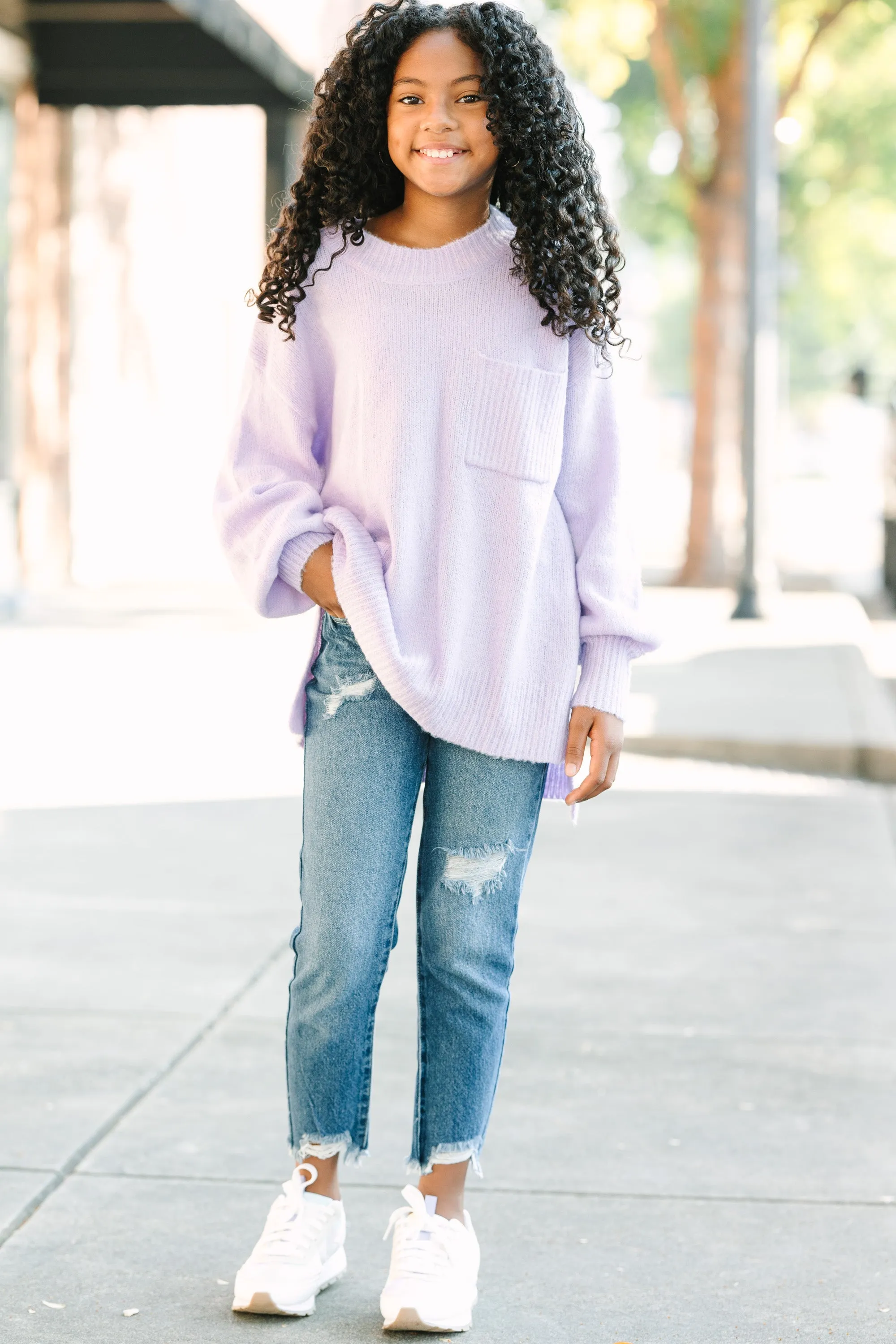 Girls: As It Happens Lavender Purple Bubble Sleeve Sweater