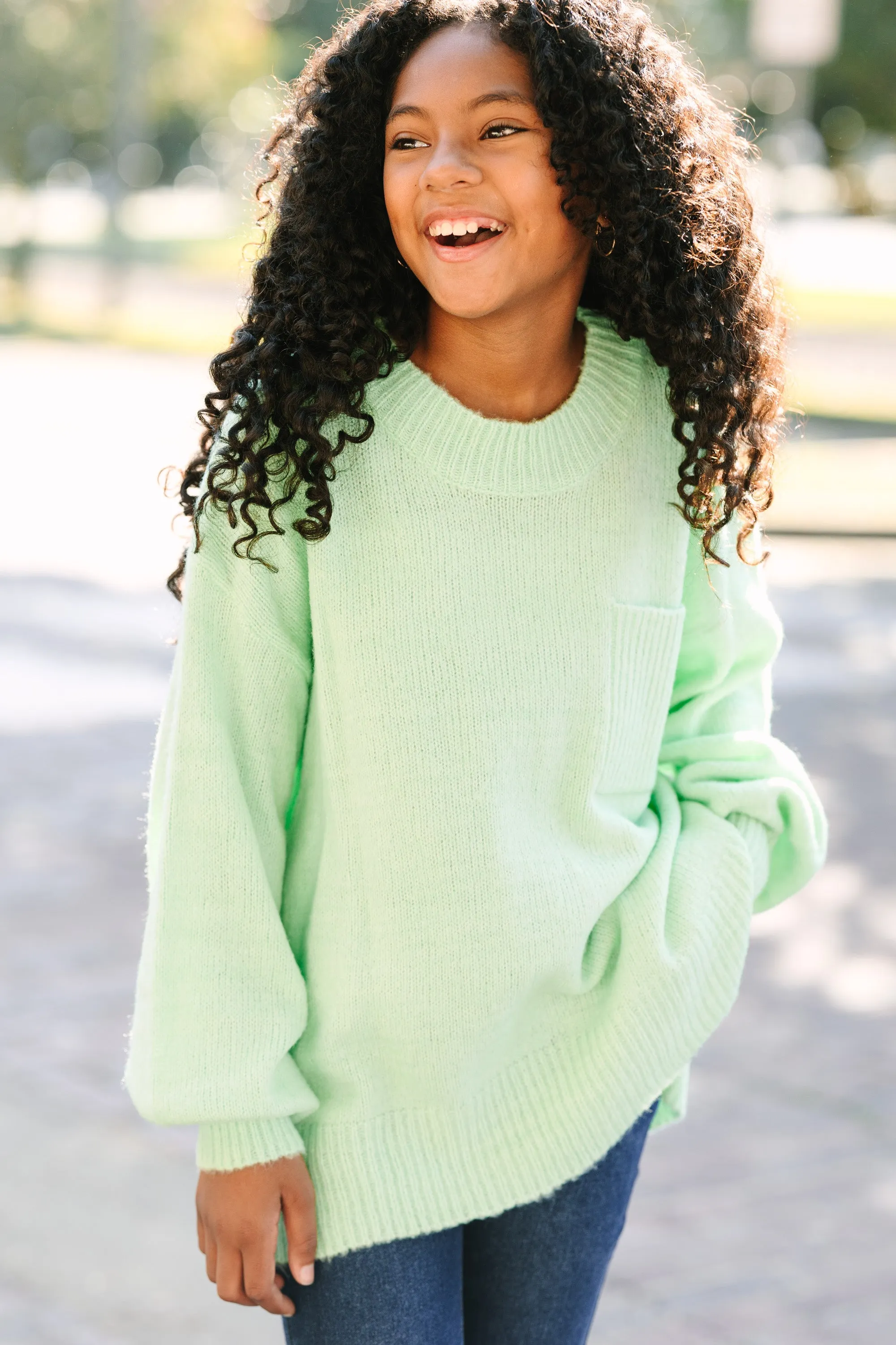 Girls: As It Happens Sage Green Bubble Sleeve Sweater