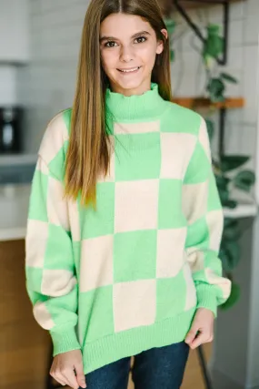 Girls: Better Together Lime Green Checkered Sweater