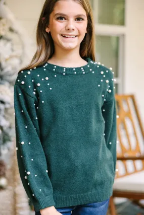 Girls: Can't Help But Love Emerald Green Pearl Studded Sweater