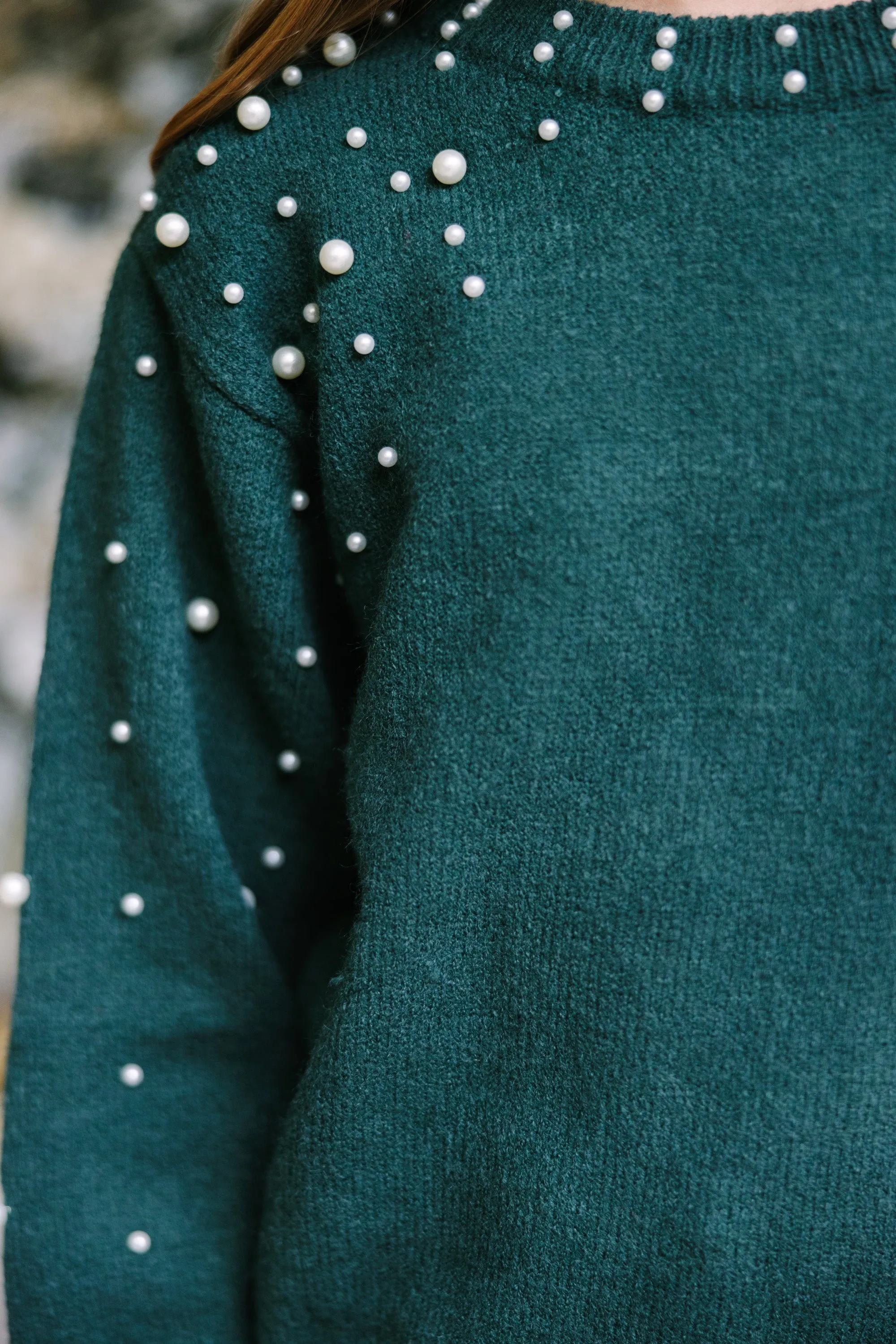 Girls: Can't Help But Love Emerald Green Pearl Studded Sweater