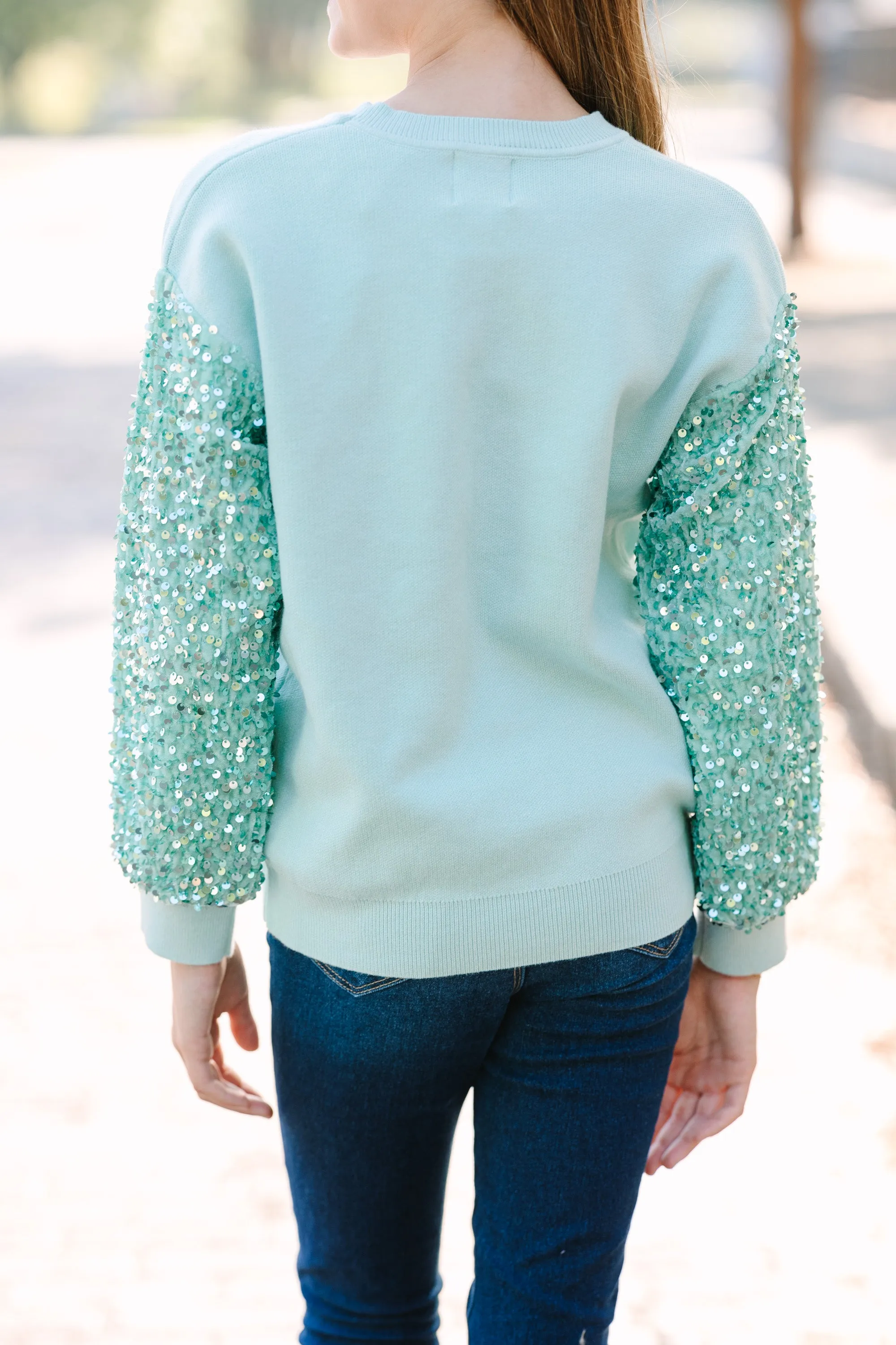 Girls: Don't Think Twice Mint Green Sequin Sweater