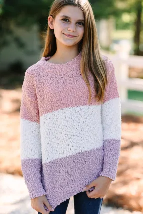 Girls: Find Your Love Pink Colorblock Popcorn Knit Sweater