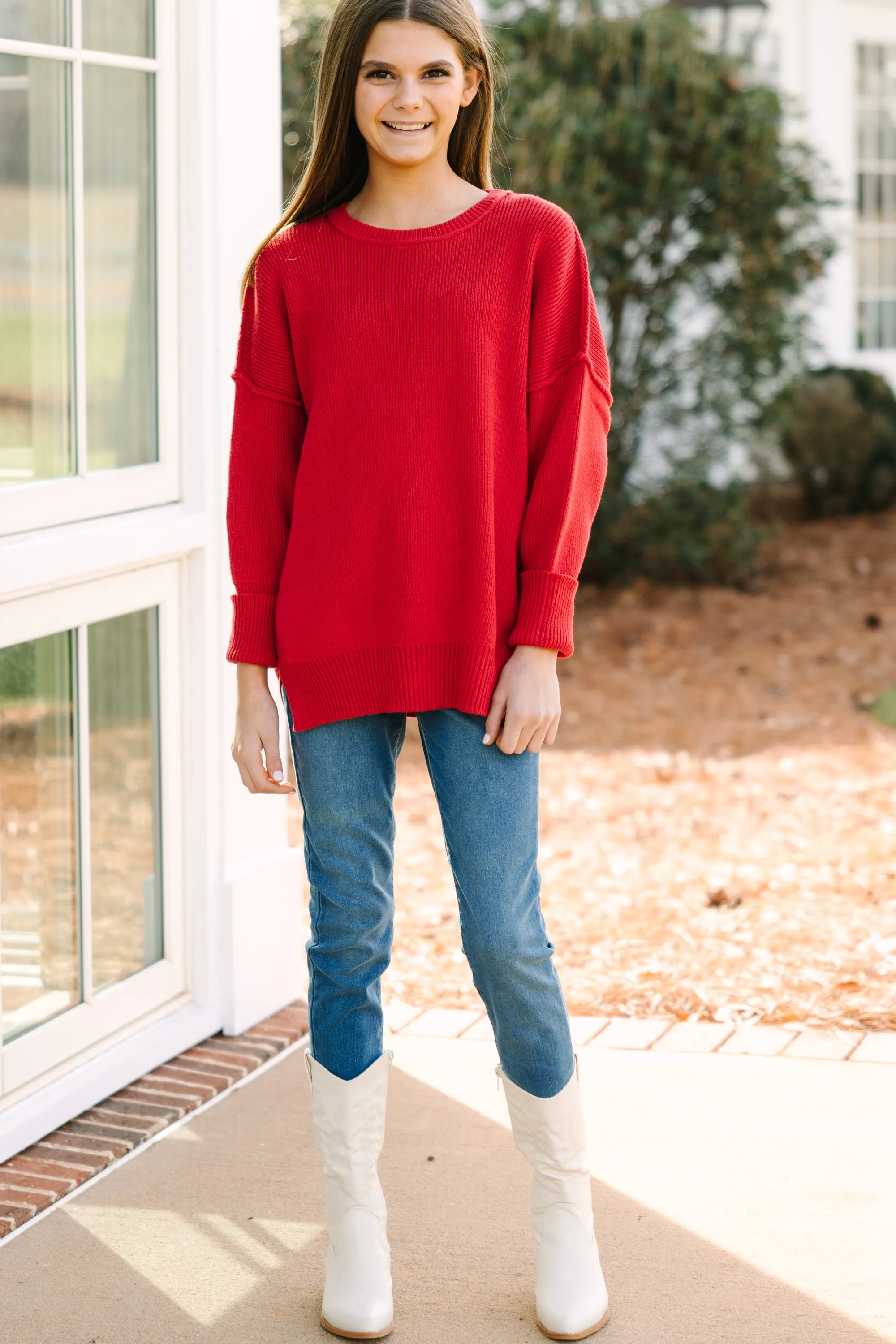 Girls: Give You Joy Red Dolman Sweater