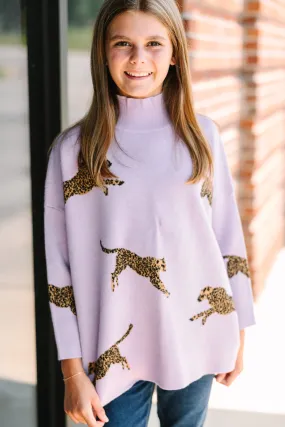 Girls: Quick Decisions Lavender Cheetah 3/4 Sleeve Sweater