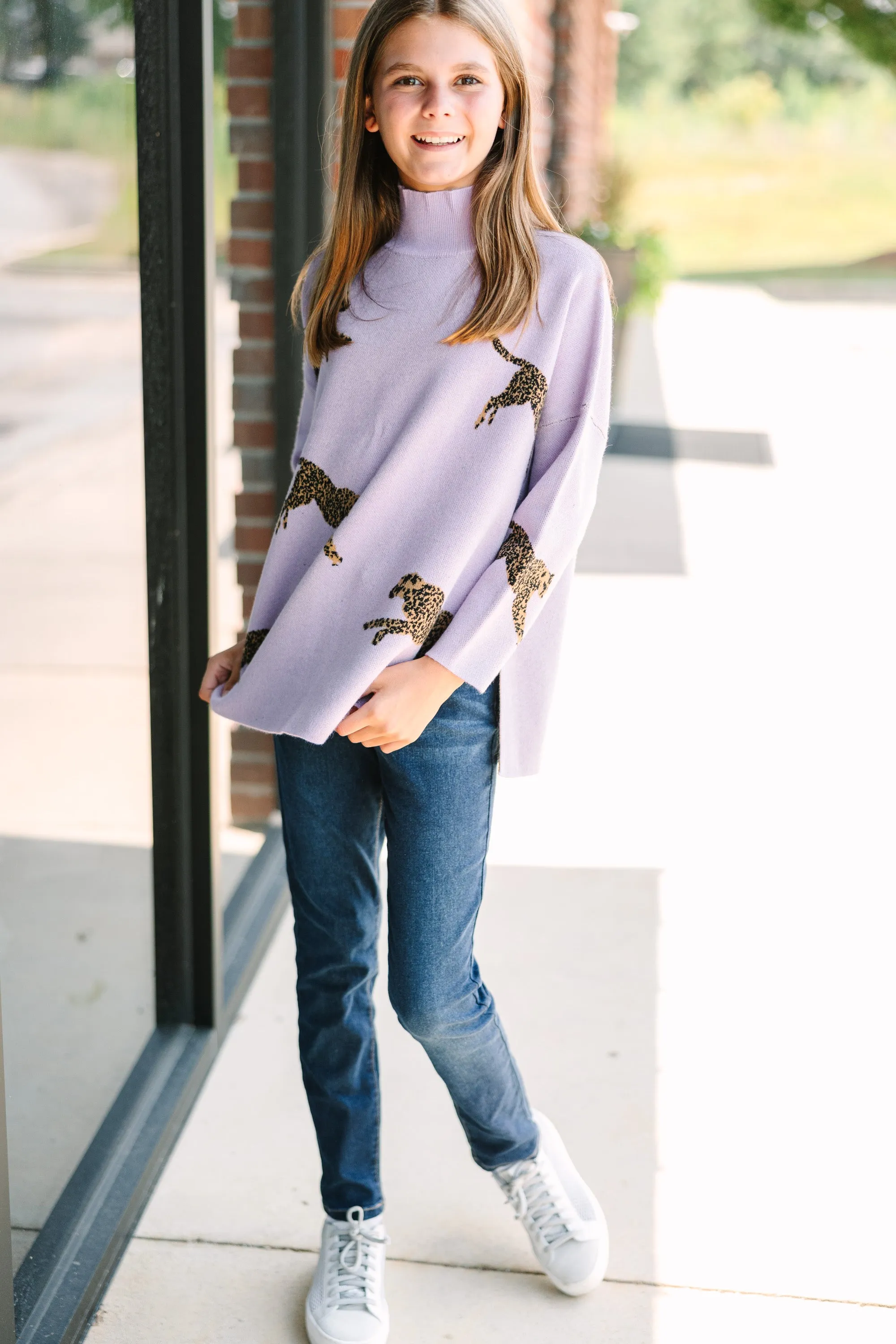 Girls: Quick Decisions Lavender Cheetah 3/4 Sleeve Sweater