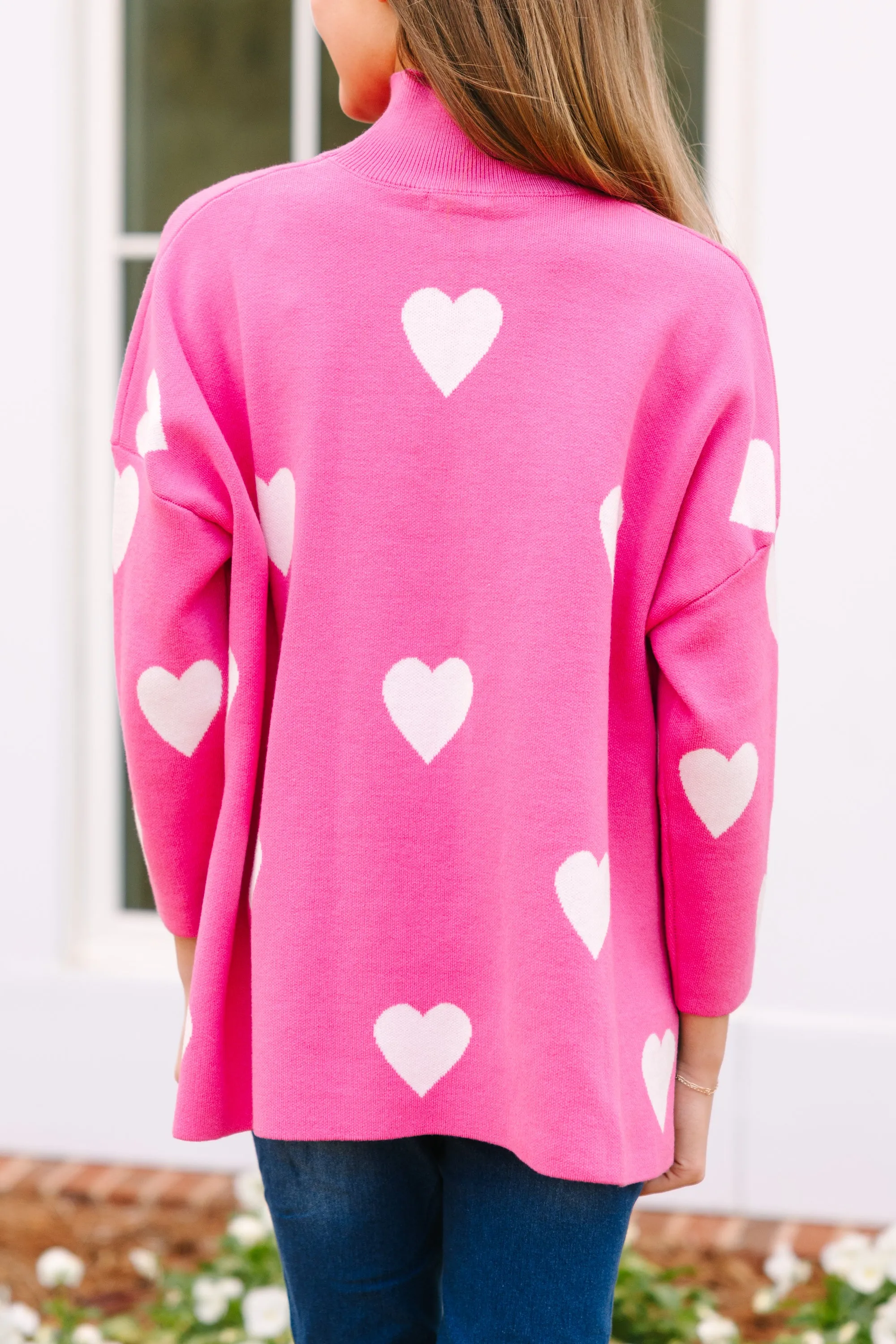 Girls: Quick Decisions Pink & White Heart Sweater