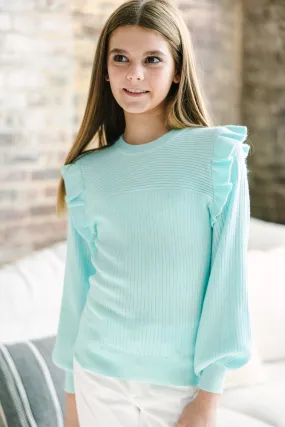 Girls: Reach Out Ice Blue Ruffled Sweater