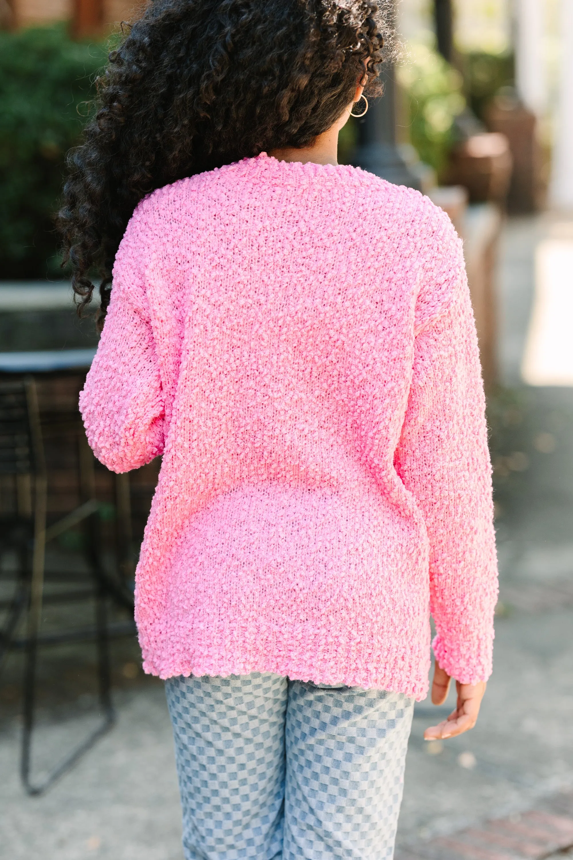 Girls: See You There Candy Pink Popcorn Knit Pullover Sweater