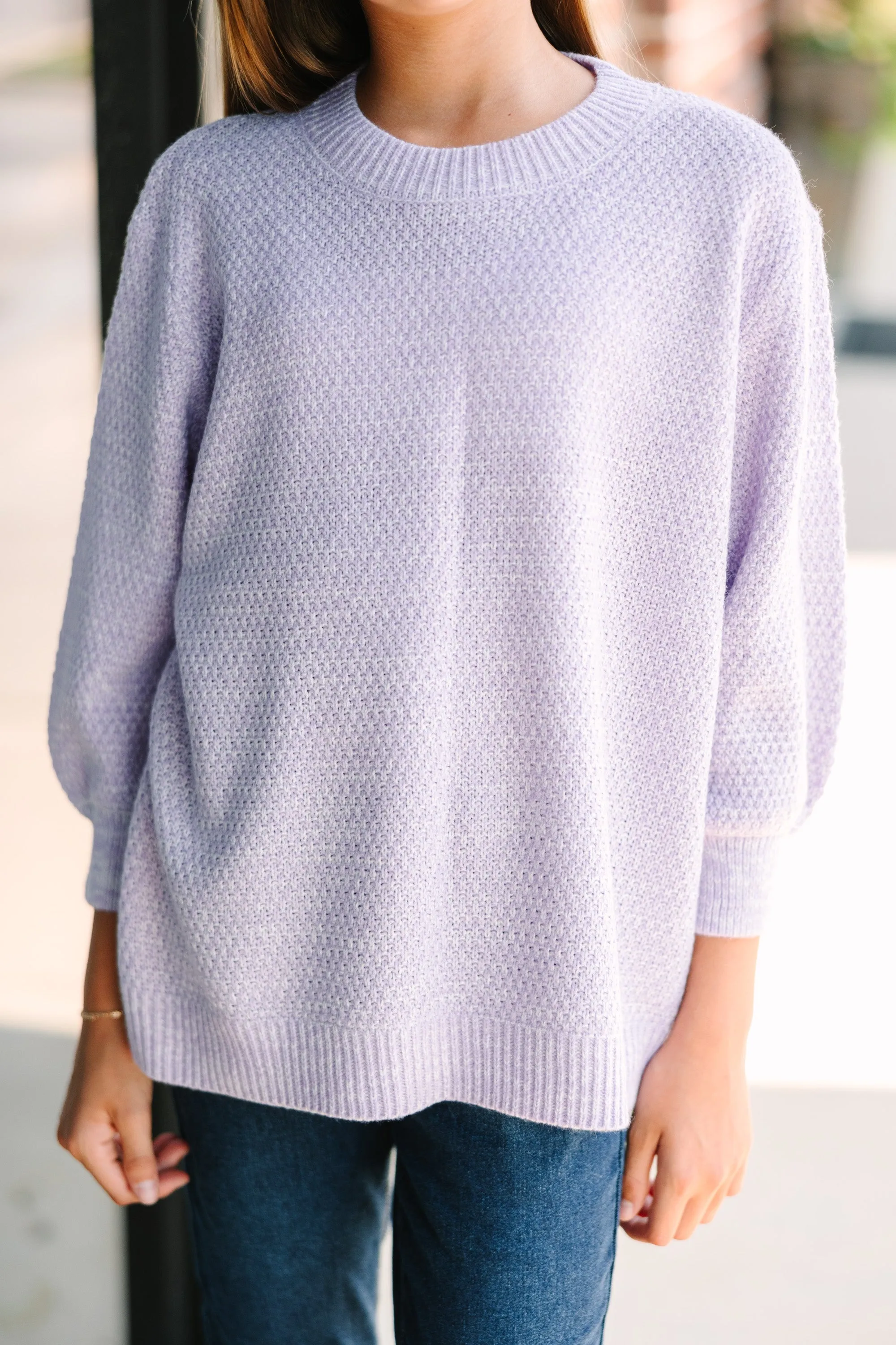 Girls: The Slouchy Lavender Purple Bubble 3/4 Sleeve Sweater