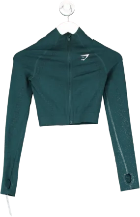 gymshark Green Vital Seamless 2.0 Midi Zip Up Jacket UK XS