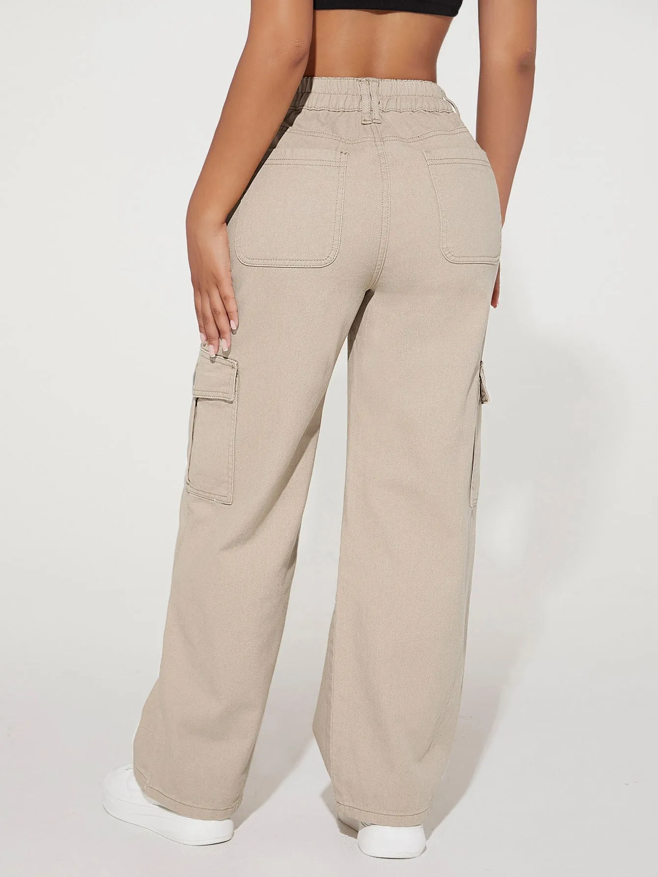 High Waist Flap Pocket Cargo Jeans