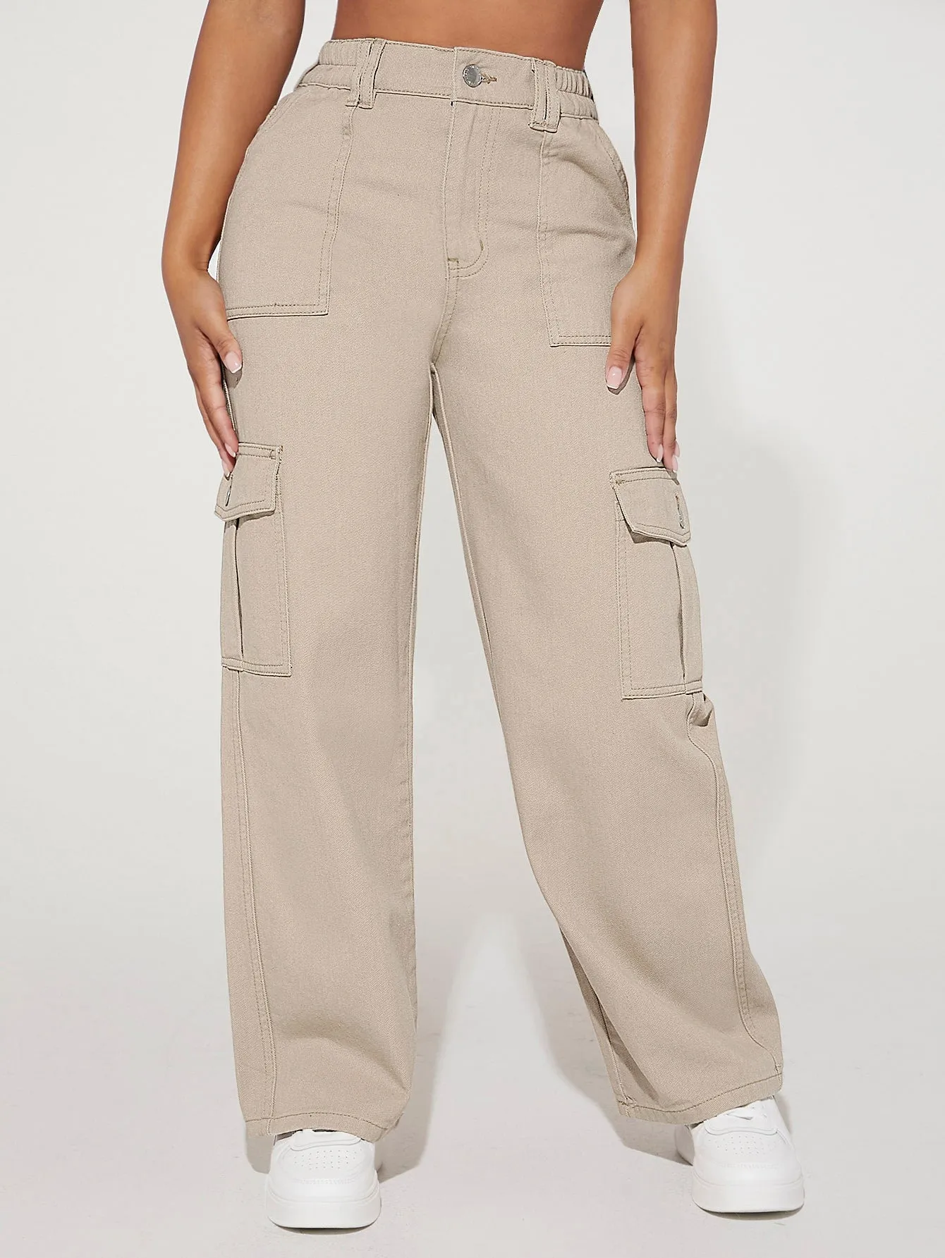 High Waist Flap Pocket Cargo Jeans