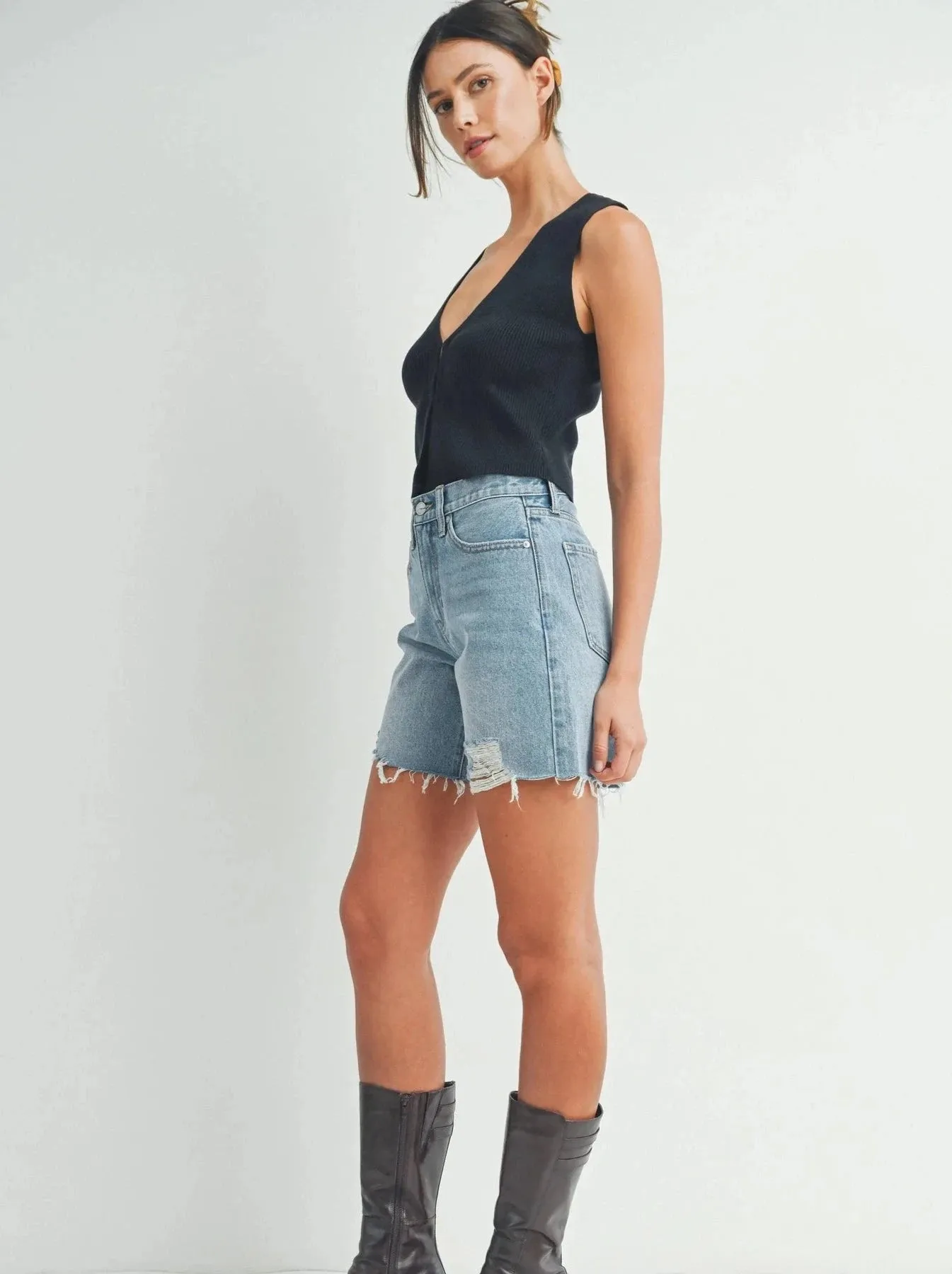 Just Black Denim : Slightly Distressed Walking Denim Short