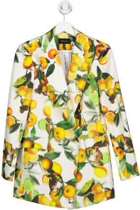 Karen Millen Yellow Italian Satin Citrus Print Db Jacket UK 8