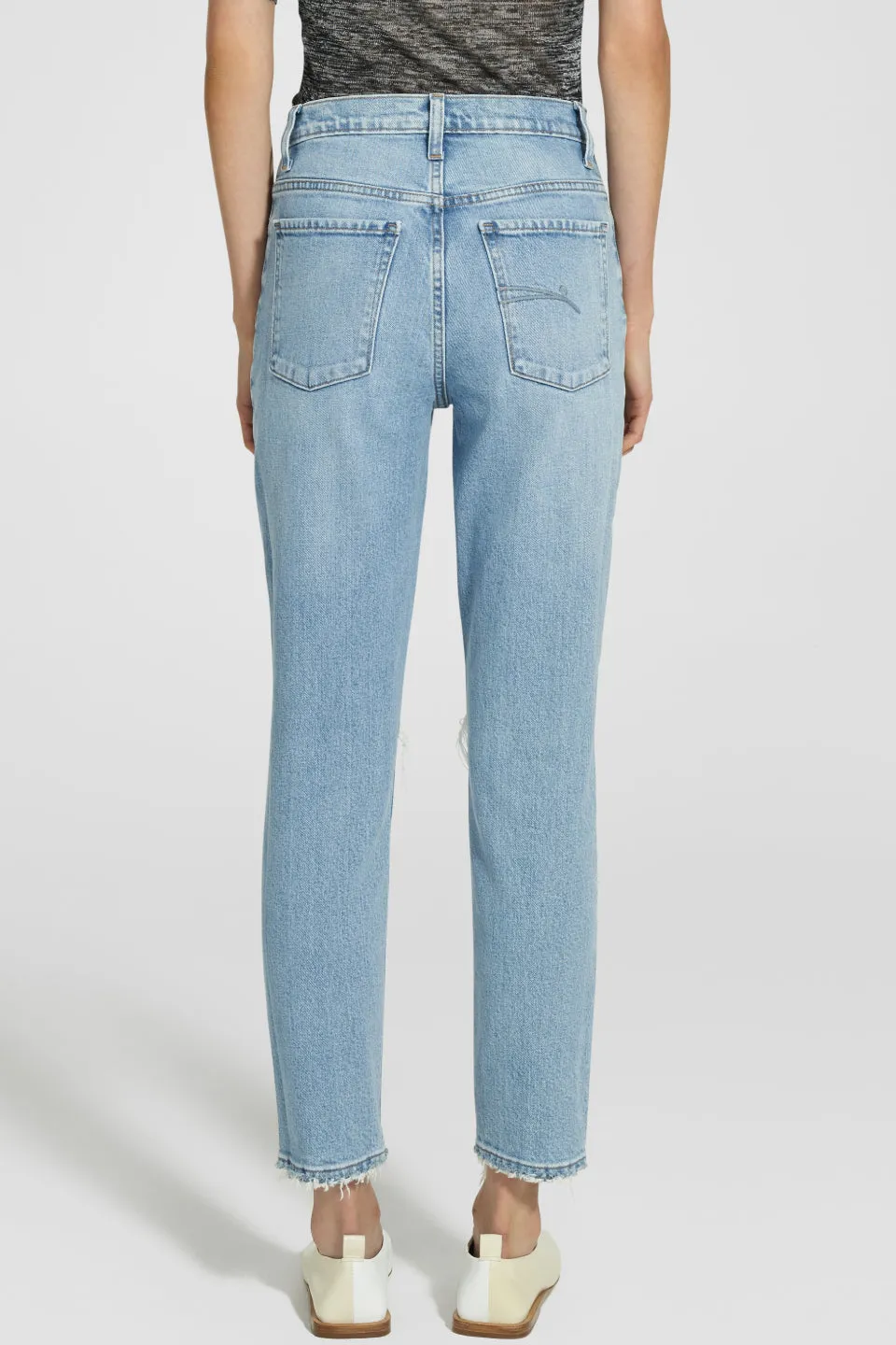 Kennedy Modern High Calm Blue Knee Rip Jeans