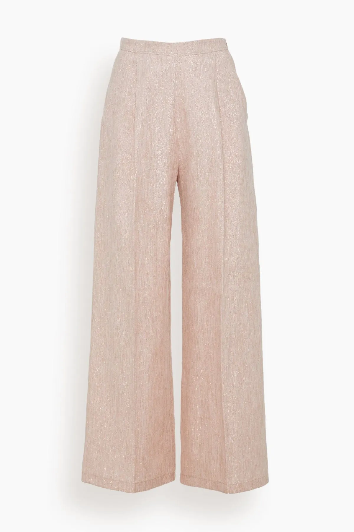 Linen Lurex Micro Herringbone Wide Leg Pants in Petalo