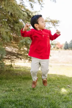 Long Sleeve Button Shirt in Scarlet