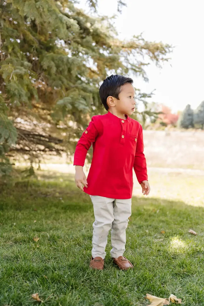 Long Sleeve Button Shirt in Scarlet