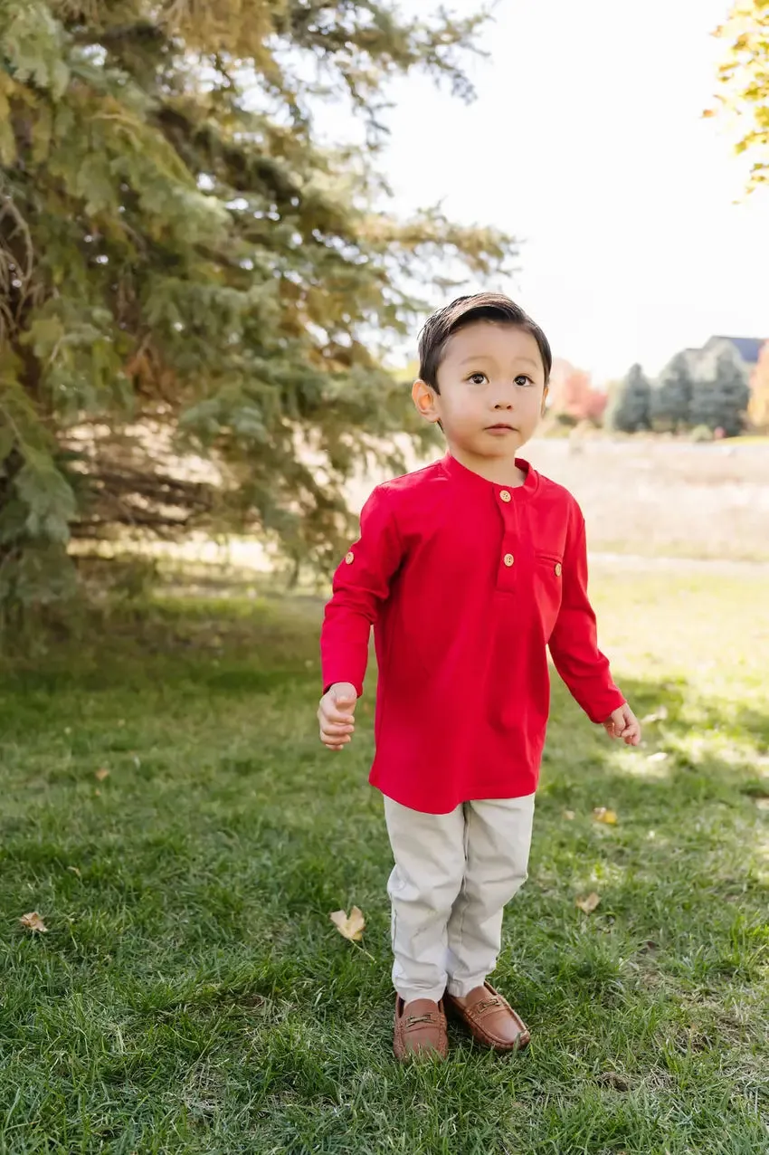 Long Sleeve Button Shirt in Scarlet