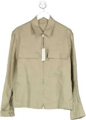 MANGO Beige / Olive 100% Linen Overshirt With Pockets BNWT UK L