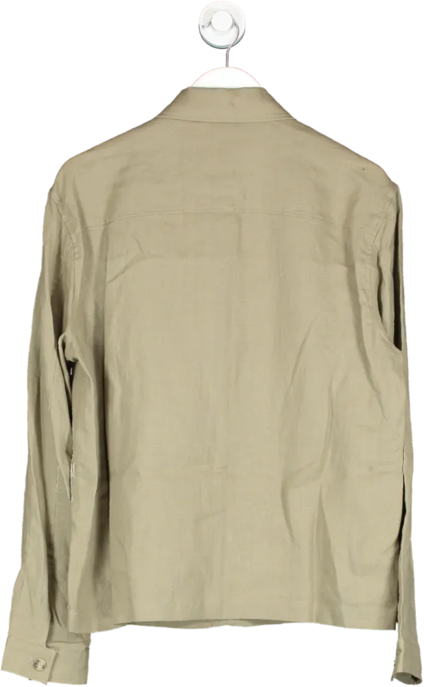 MANGO Beige / Olive 100% Linen Overshirt With Pockets BNWT UK M