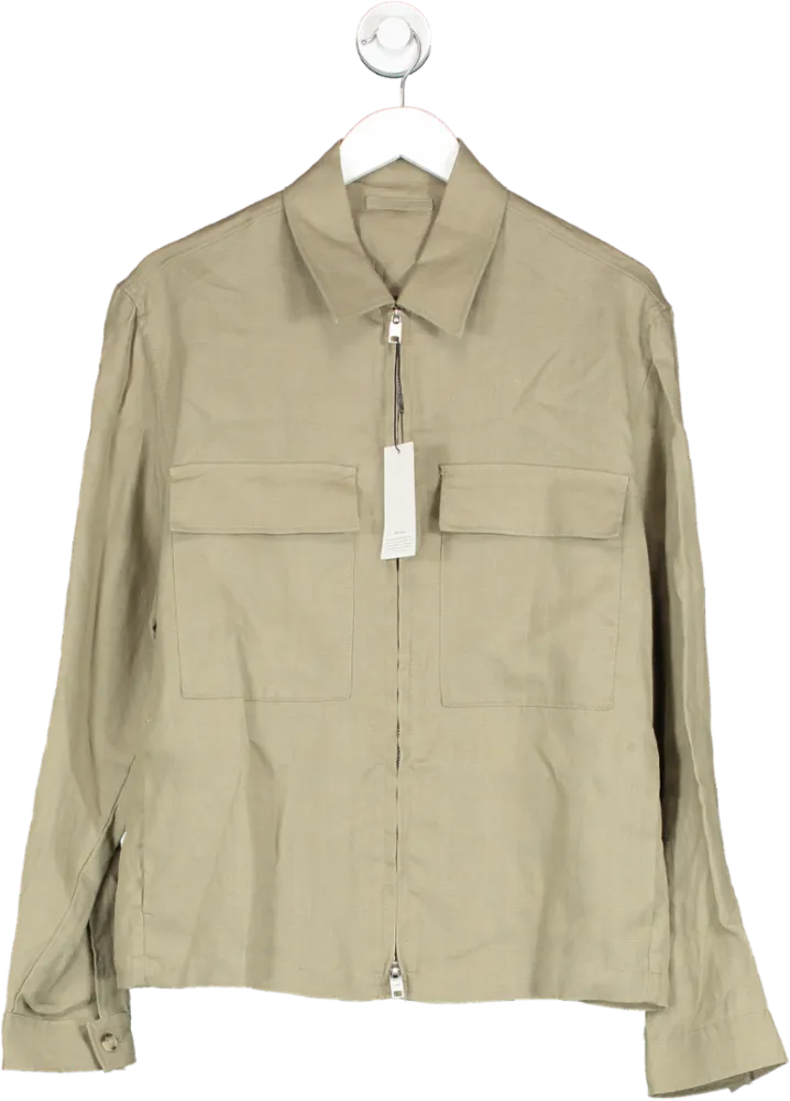 MANGO Beige / Olive 100% Linen Overshirt With Pockets BNWT UK M