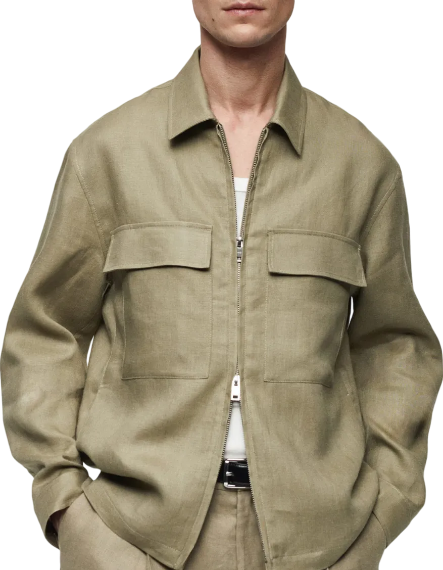 MANGO Beige / Olive 100% Linen Overshirt With Pockets BNWT UK M