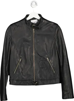 Massimo Dutti Black Leather Biker Jacket UK M