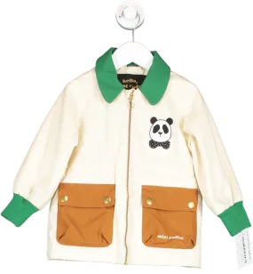 Mini Rodini Beige Spring Jacket With Panda Patch Made From Recycled Polyester And Organic Cotton 3 Years