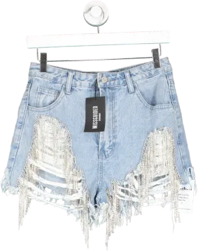 Missguided Blue Diamante String Ribbed Denim Shorts UK 10